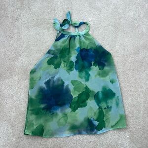 Watercolor Floral Halter Top in Green and Blue
